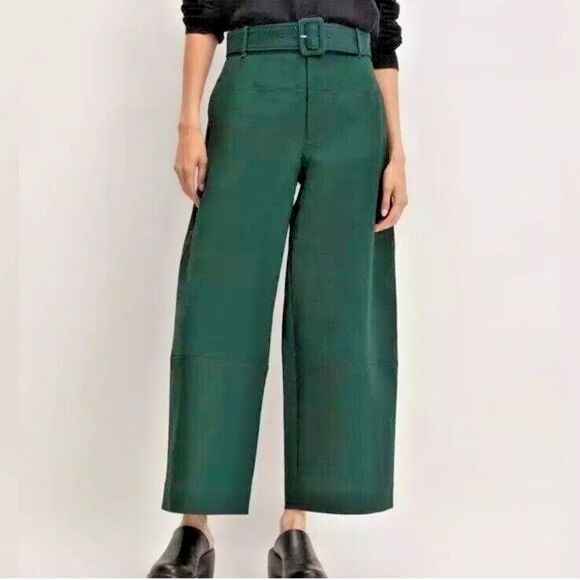 Everlane The Structured‎ Cotton Belted Barrel Leg Pant Size 00 Green Minimalist - Picture 1 of 15
